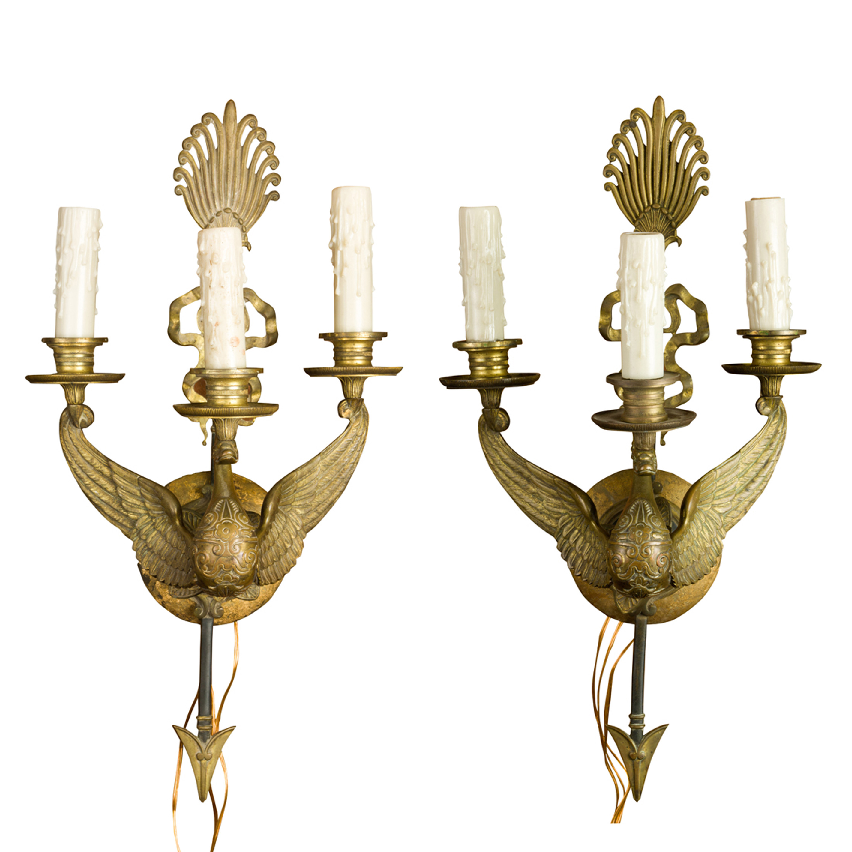 A PAIR OF EMPIRE STYLE GILT BRONZE