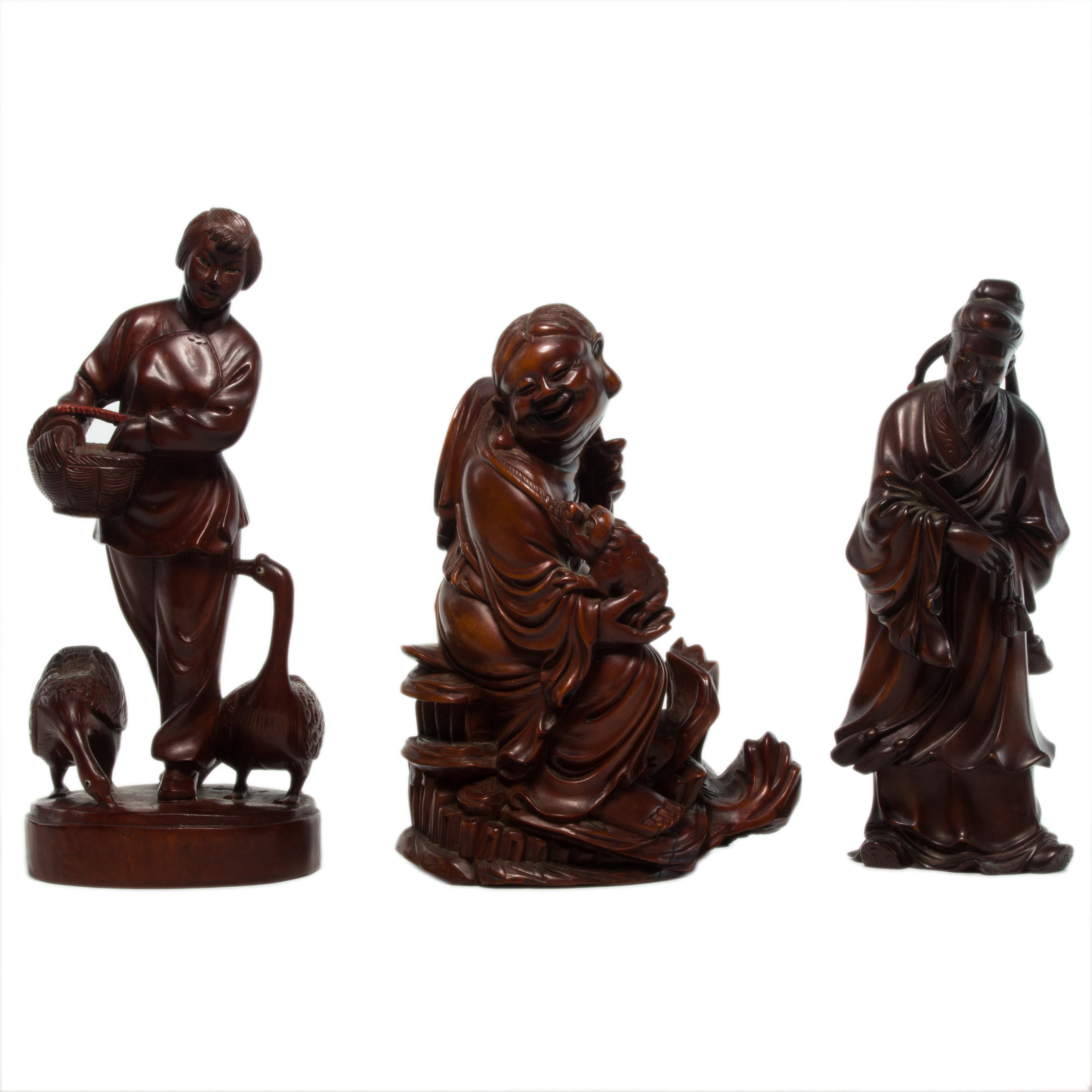 (LOT OF 3) CHINESE BOXWOOD FIGURES