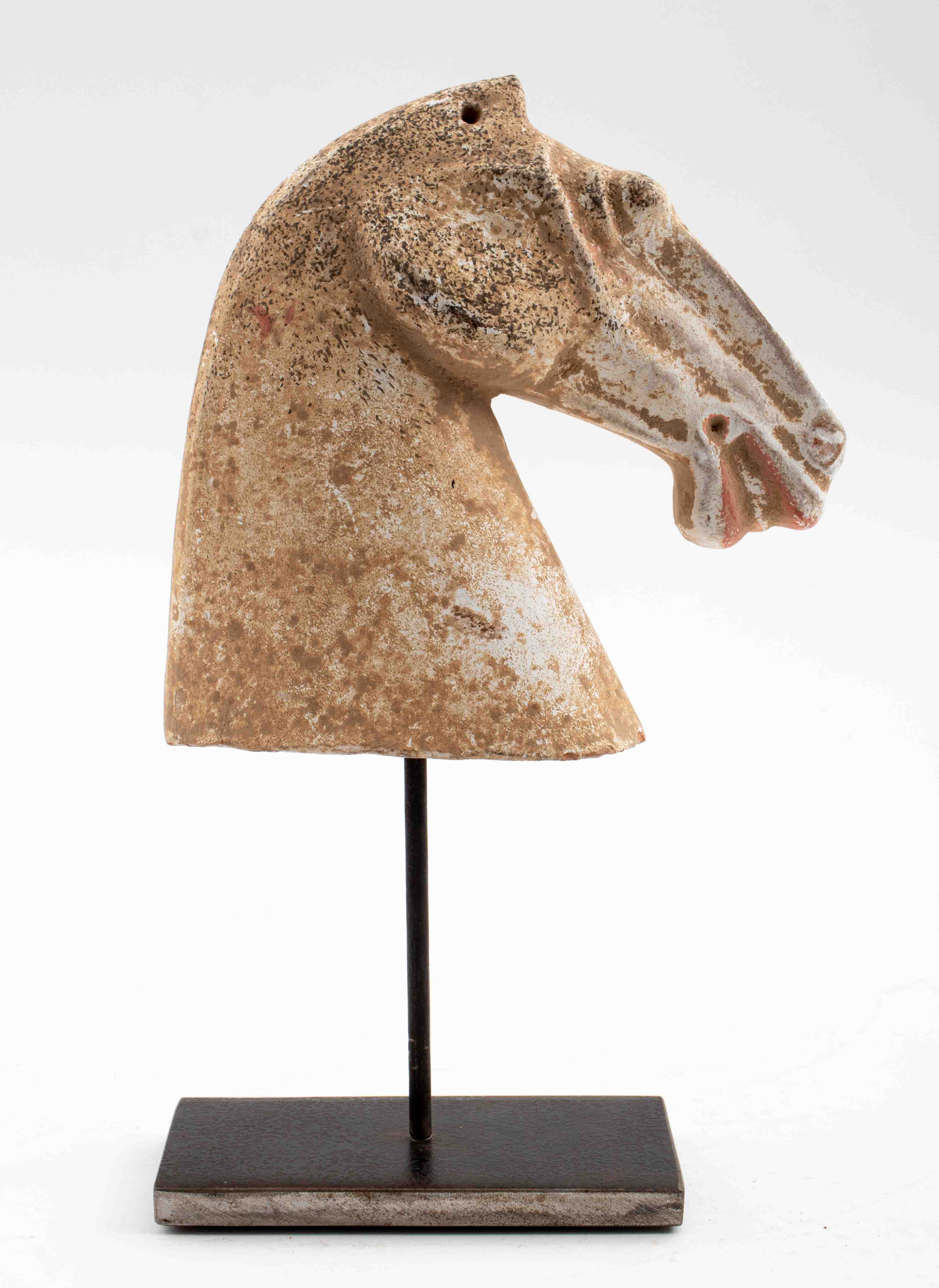 CHINESE POTTERY HAN HORSE HEAD ON STAND