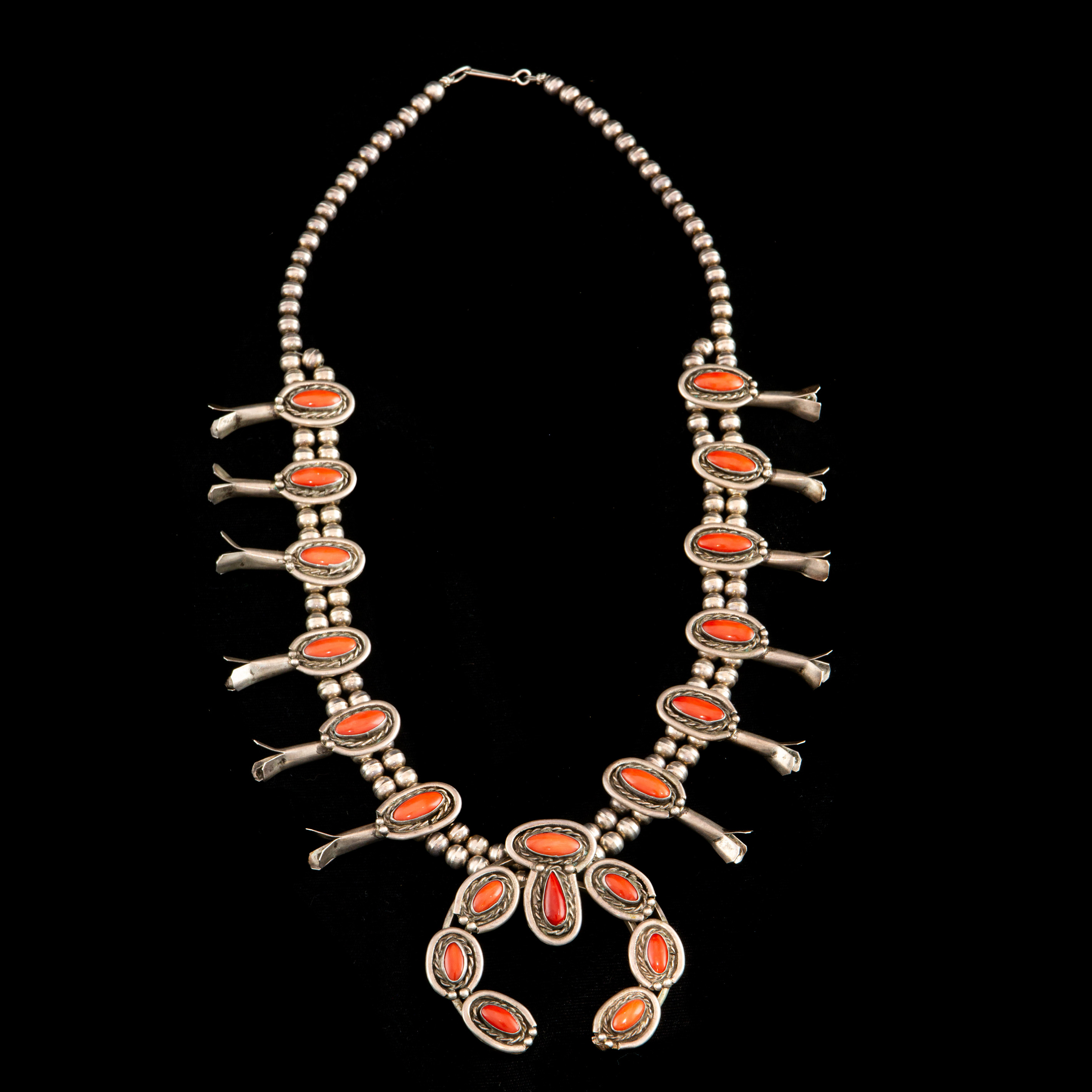 VINTAGE CORAL INLAID SQUASH BLOSSOM