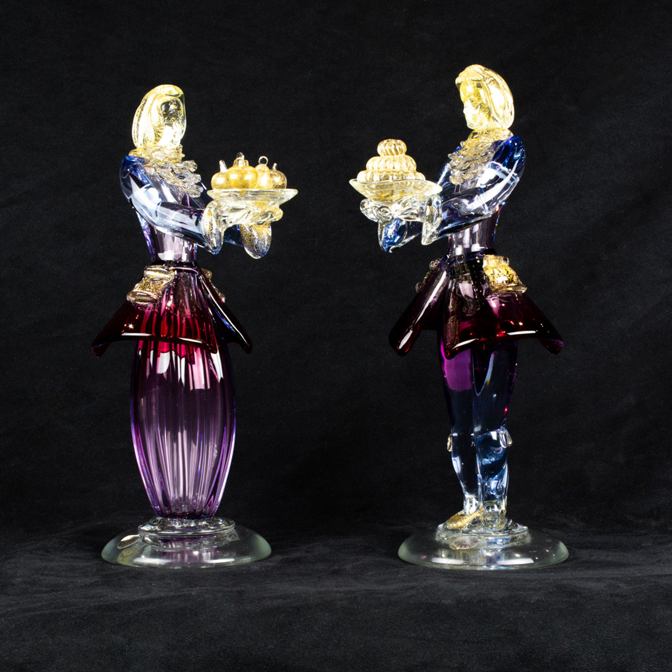 PAIR OF MURANO GOLD FLECKED COLORED