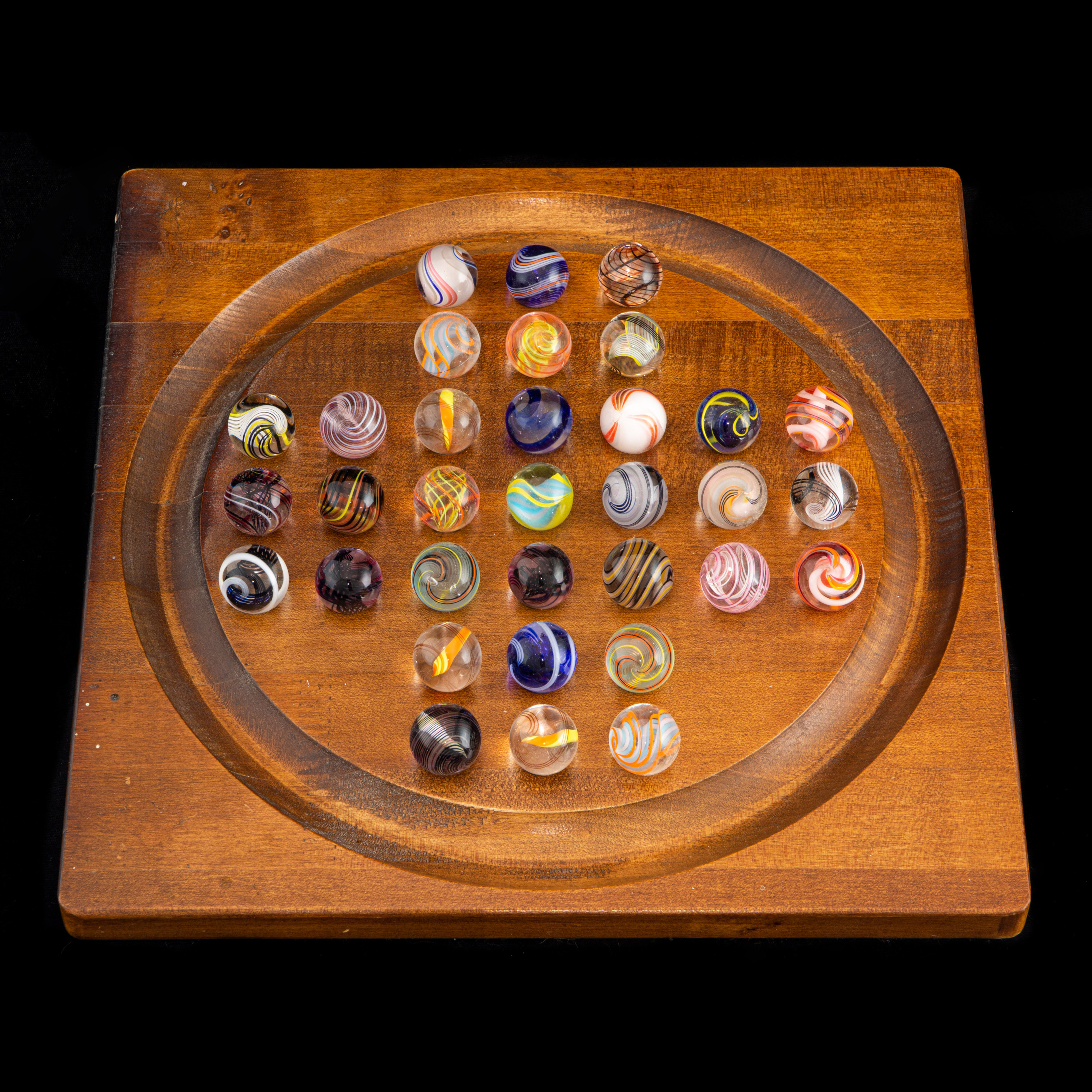 GLASS AND WOOD MARBLE SOLITAIRE GAME