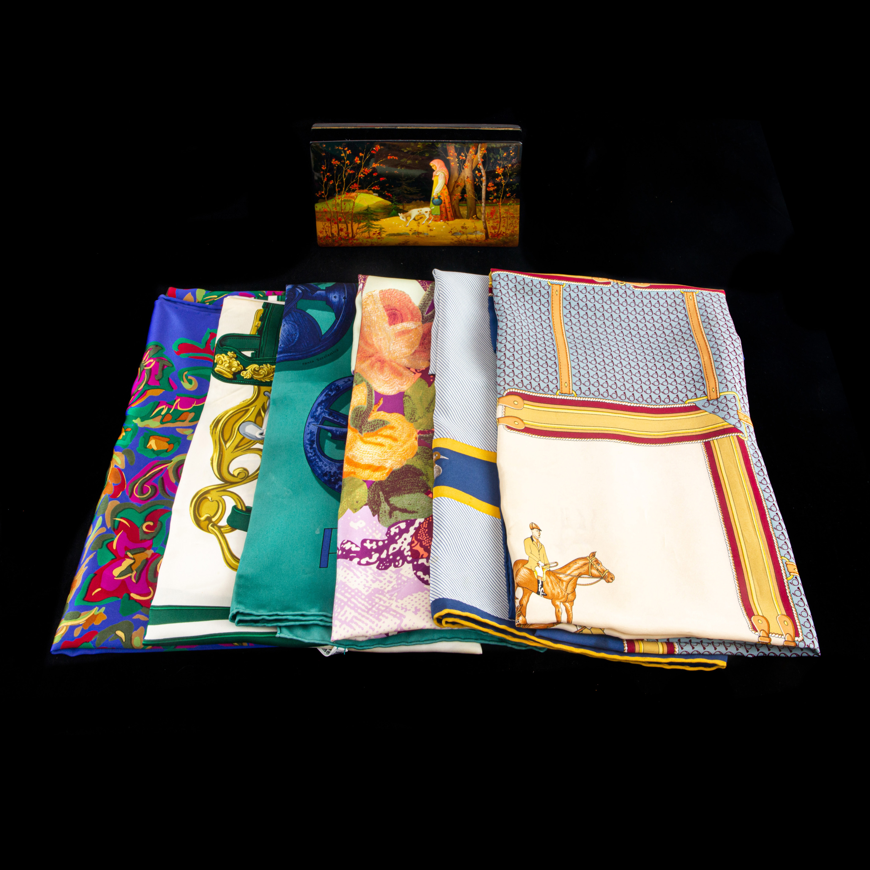 SIX SILK SCARVES INCLUDING HERMES 2d1ed4