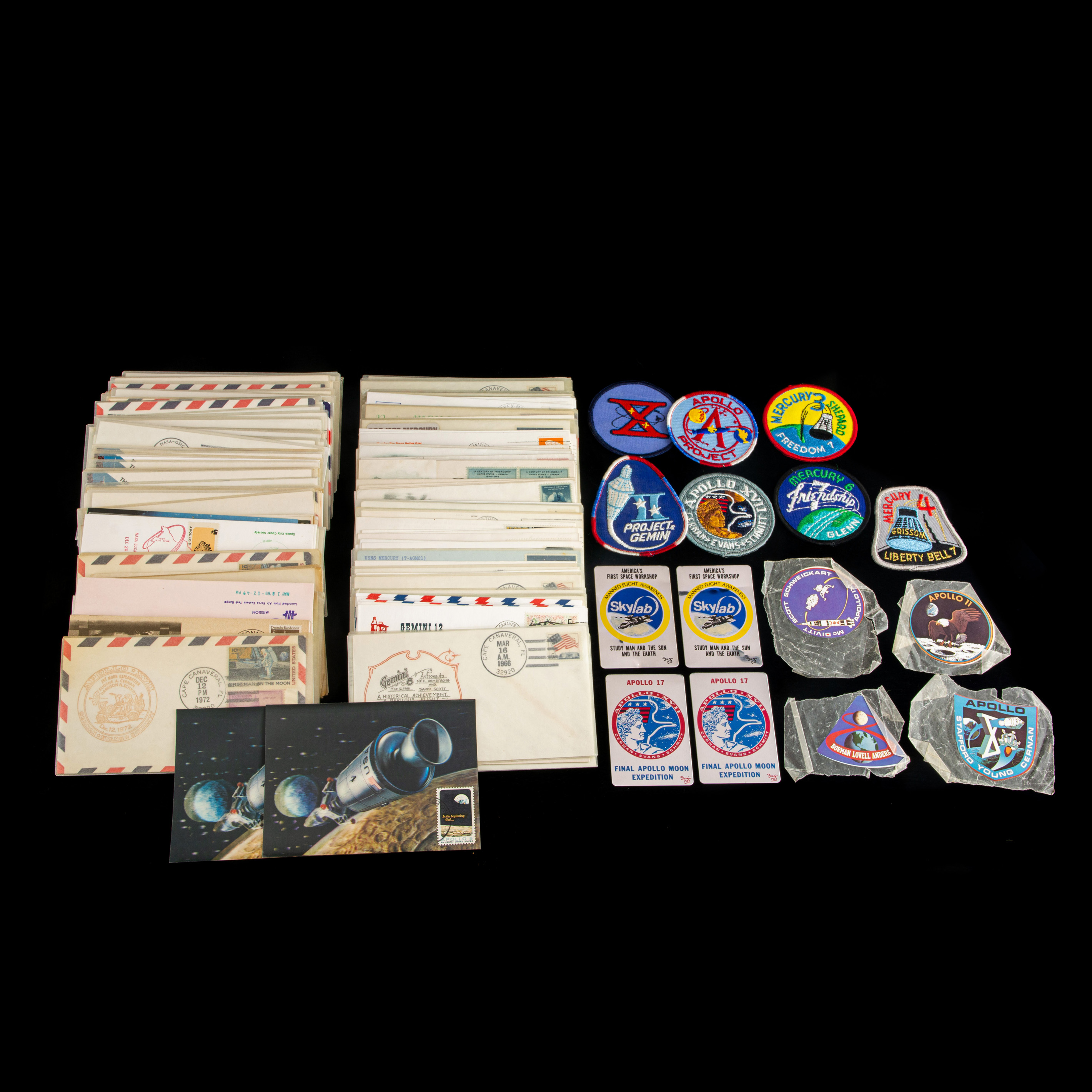 GROUP OF SPACE STAMPS AND PATCHES