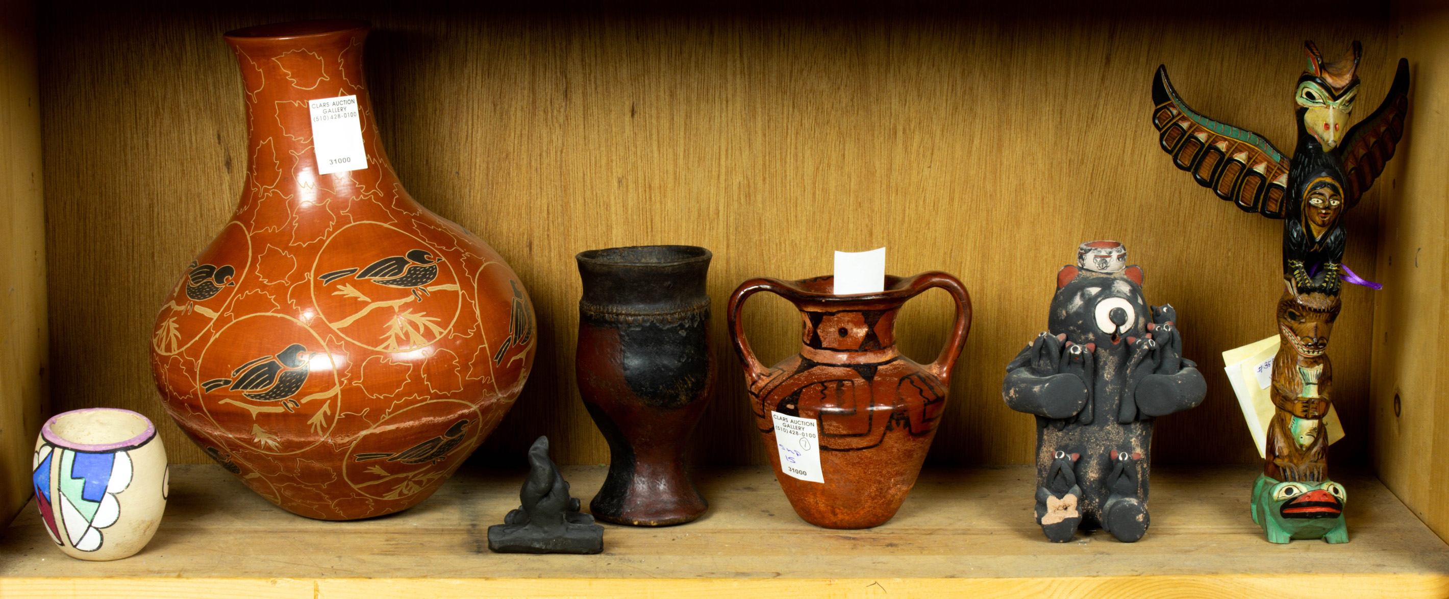 ONE SHELF OF MOSTLY POTTERY INCLUDING