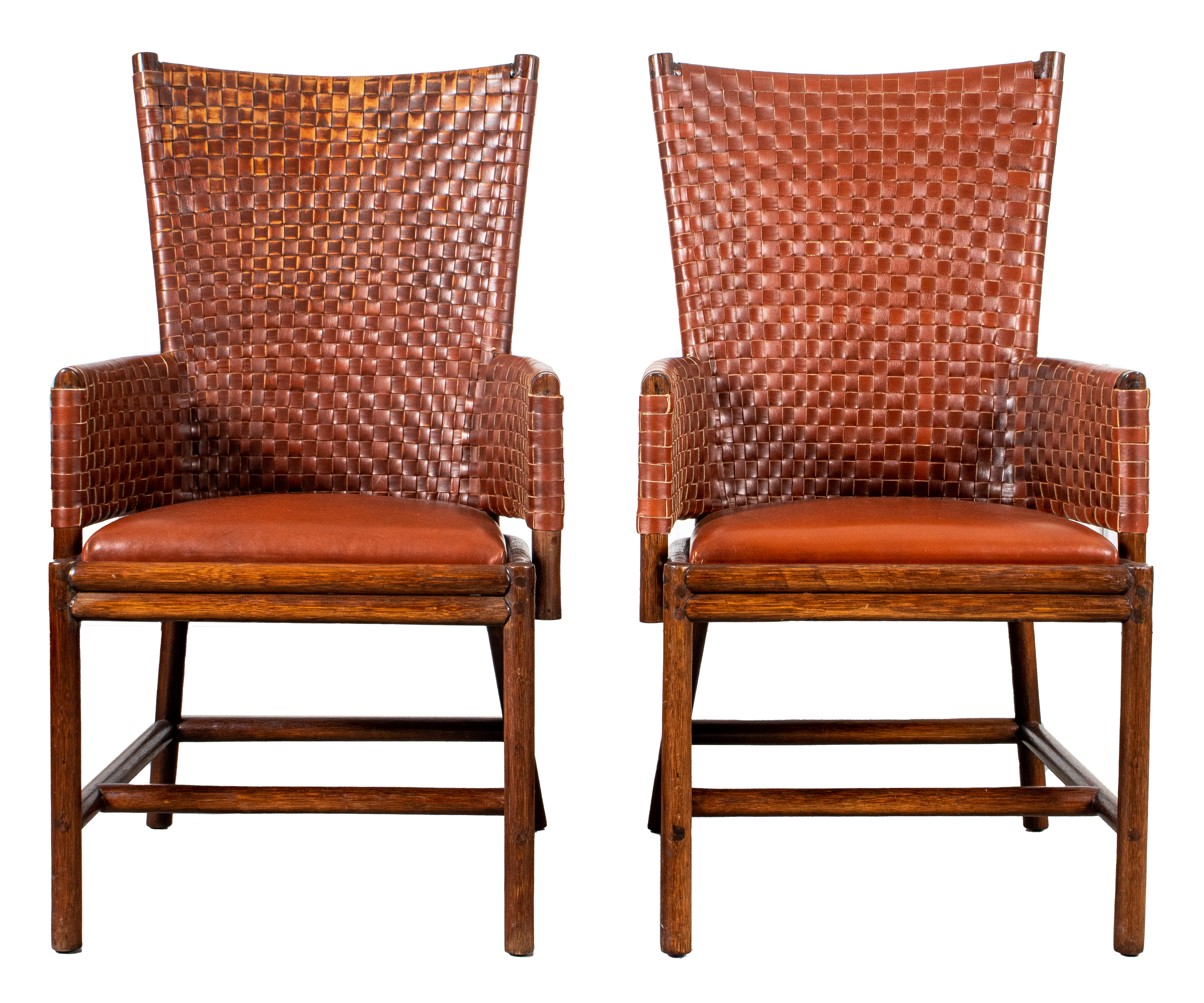 MODERN BENTWOOD & BRAIDED LEATHER ARMCHAIRS,