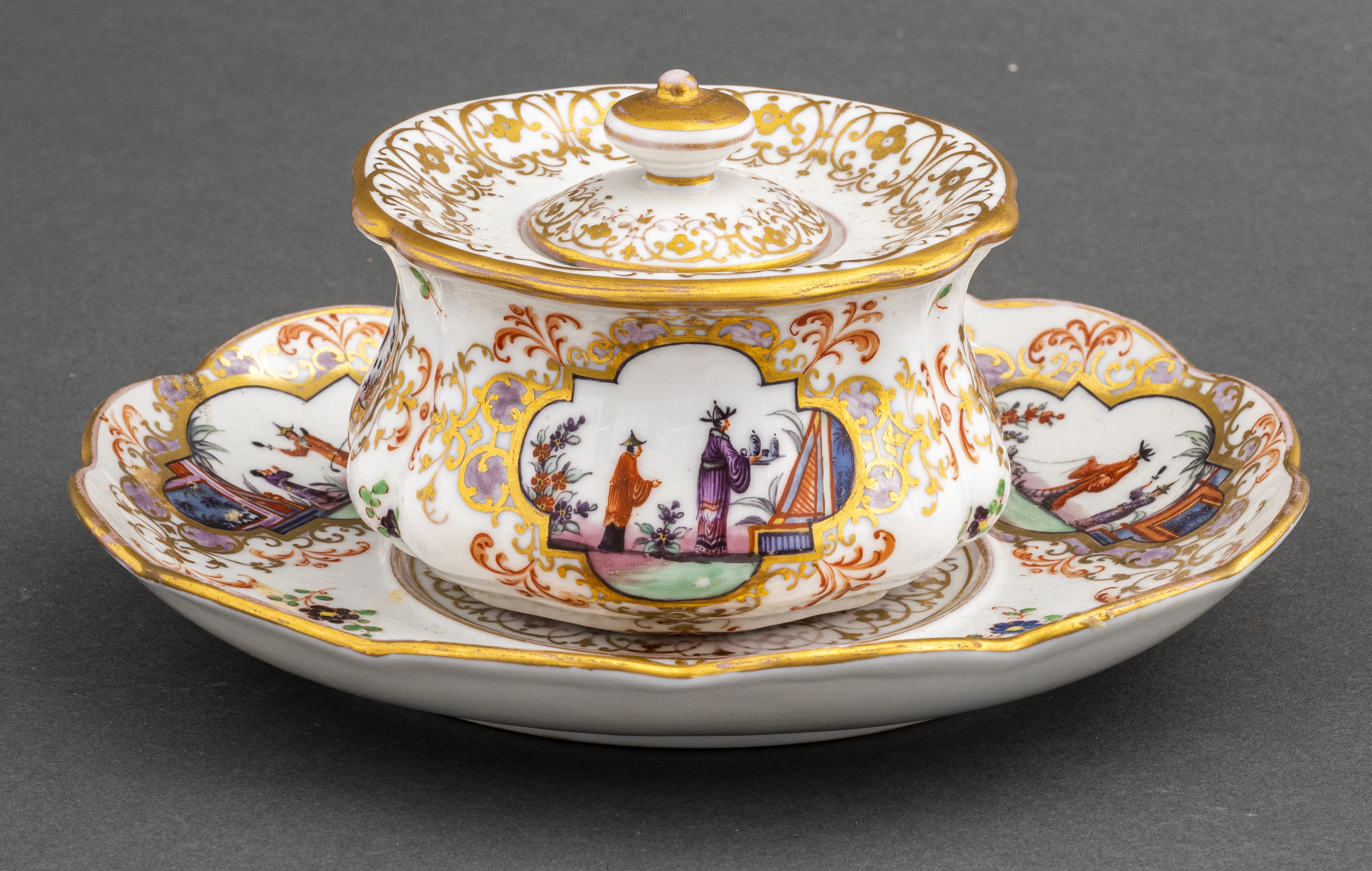 MEISSEN PORCELAIN SUGAR BOWL & SAUCER,