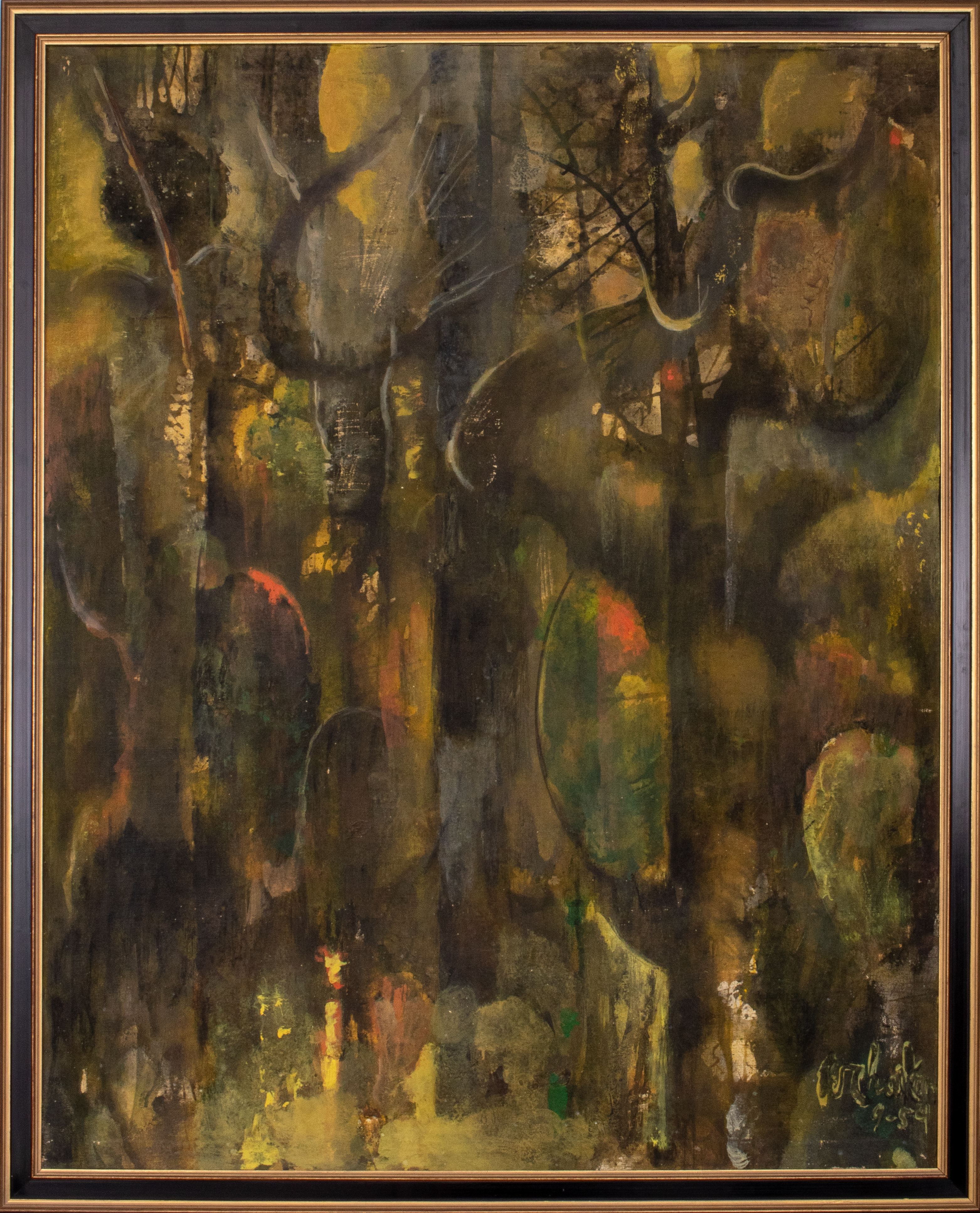 ILLEGIBLY SIGNED FOREST SCENE OIL 2d2025