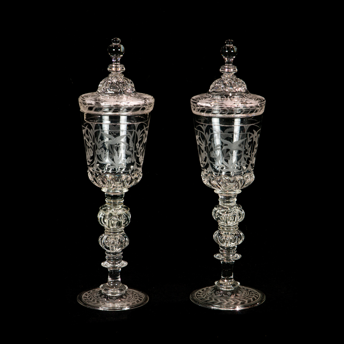 A PAIR OF LOBMEYER ENGRAVED GLASS