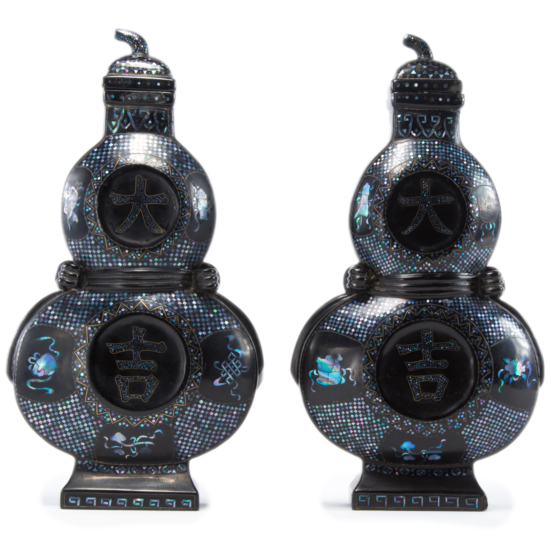 CHINESE LAC-BURGAUTE DOUBLE GOURD BOTTLES