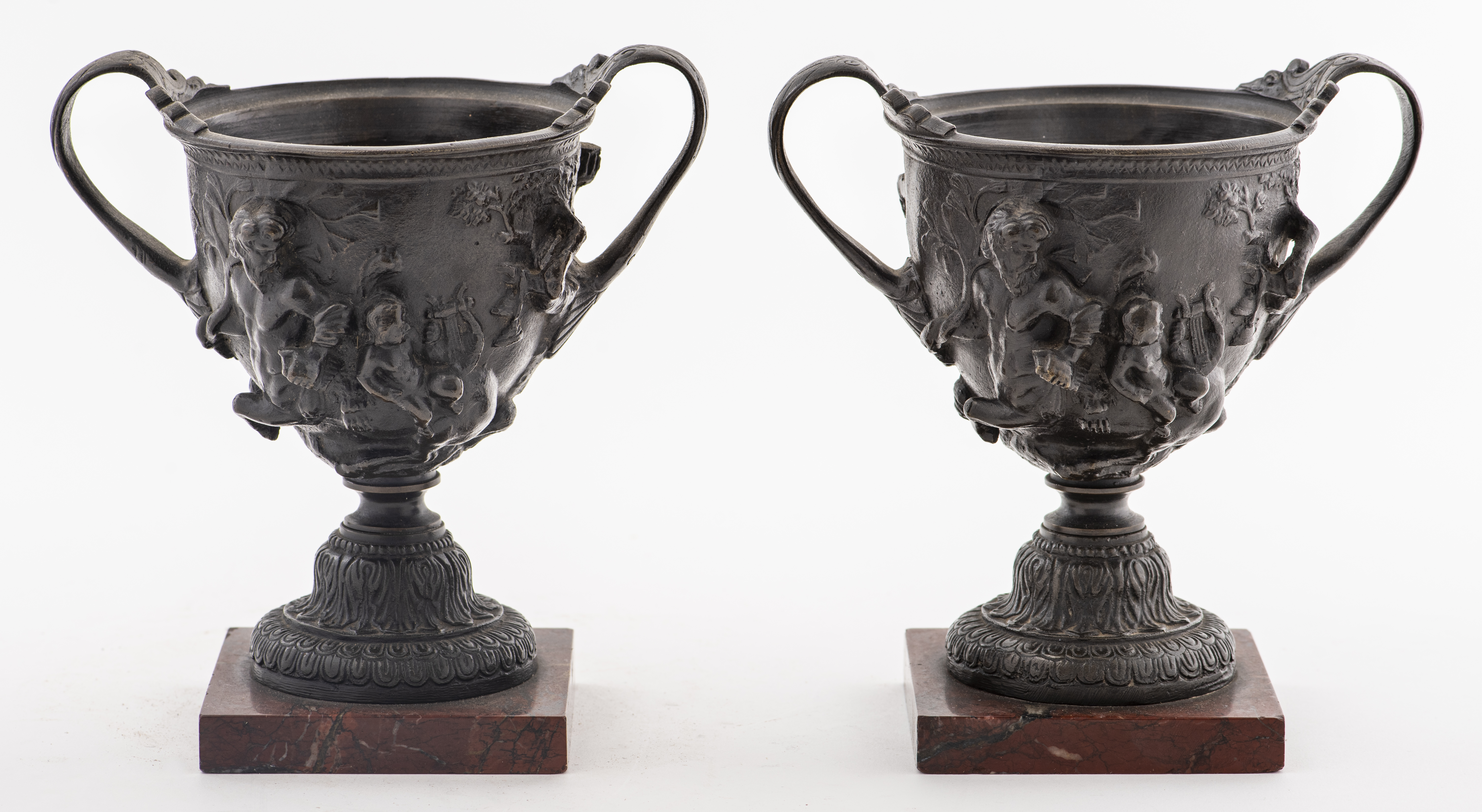 GRAND TOUR BRONZE VASES ON MARBLE 2d238a