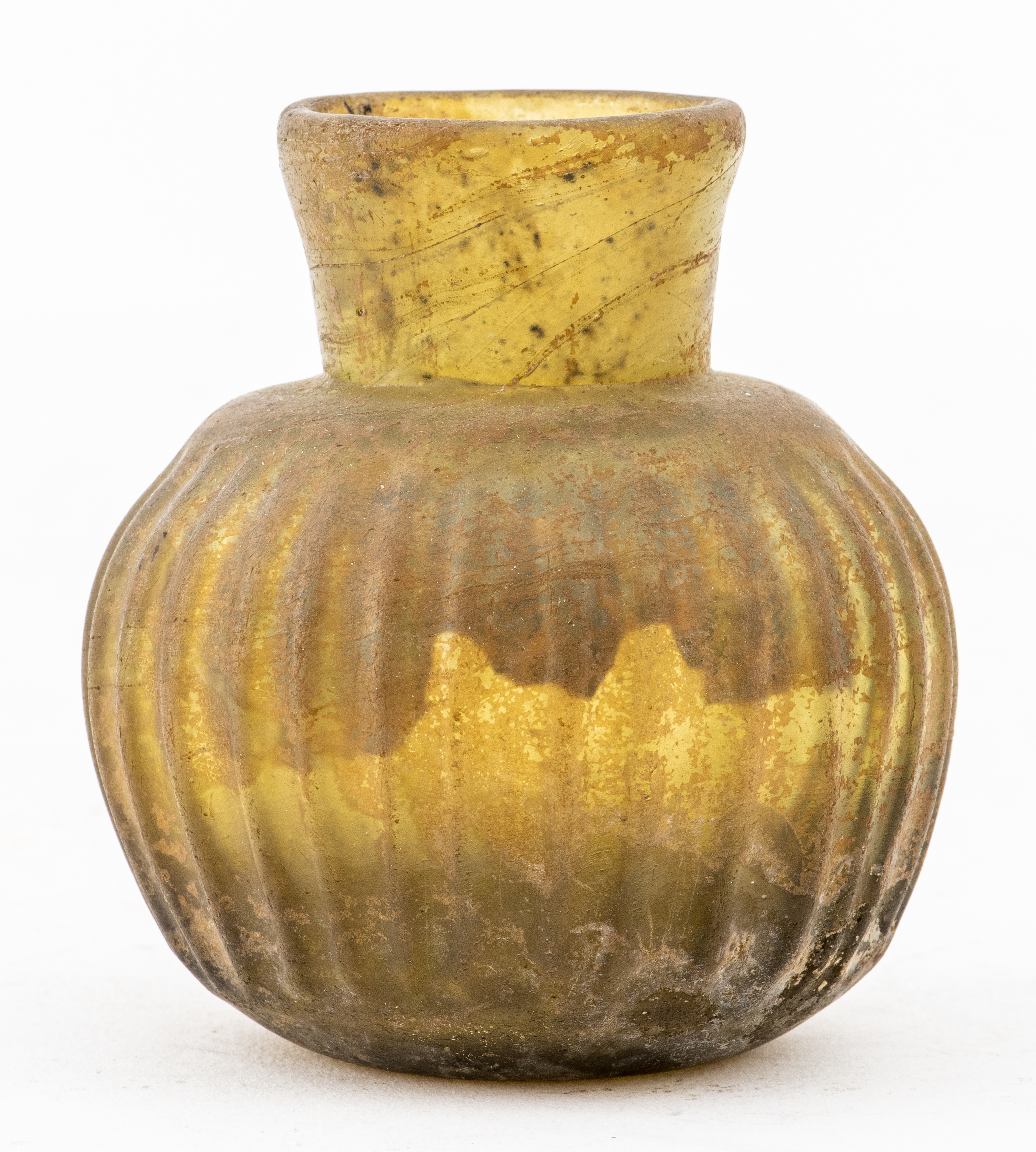 ANCIENT ROMAN SHORT FLUTED BOTTLE