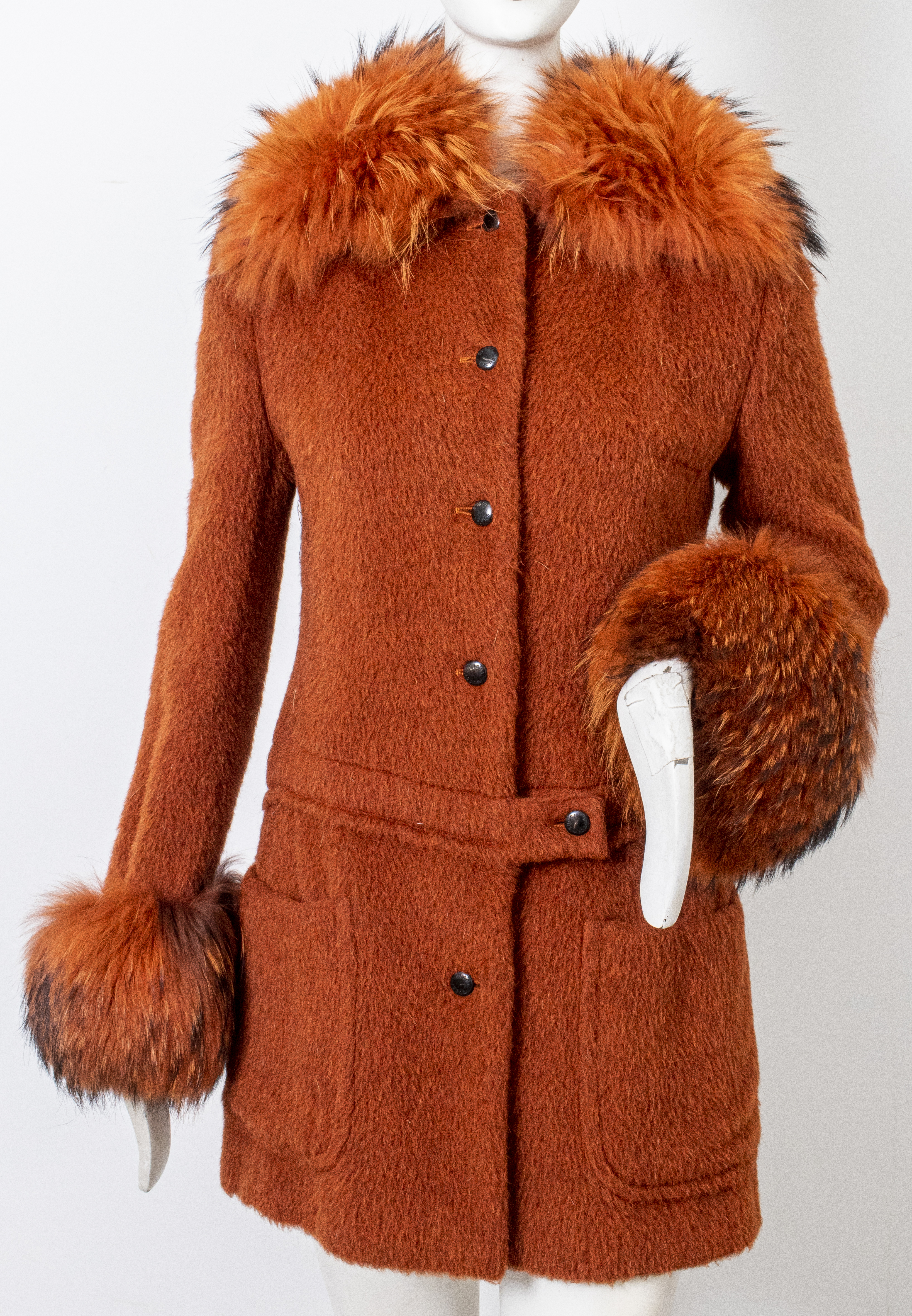 GUCCI FOX FUR TRIMMED ORANGE COAT Gucci