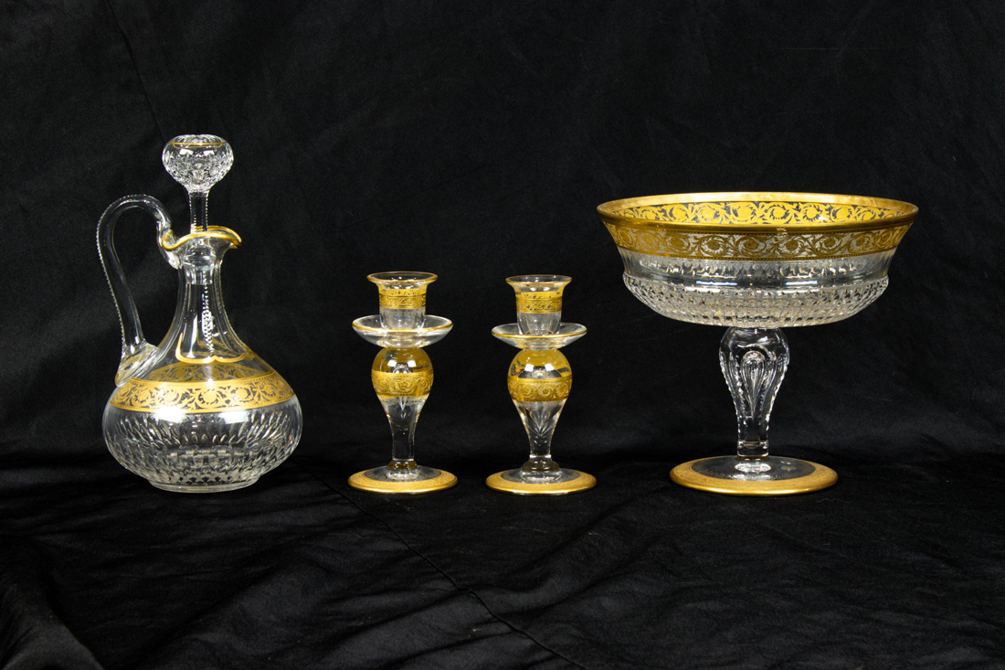 (LOT OF 4) ST. LOUIS GILT CUT GLASS