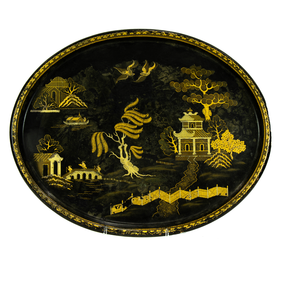 AN ENGLISH CHINOISERIE DECORATED