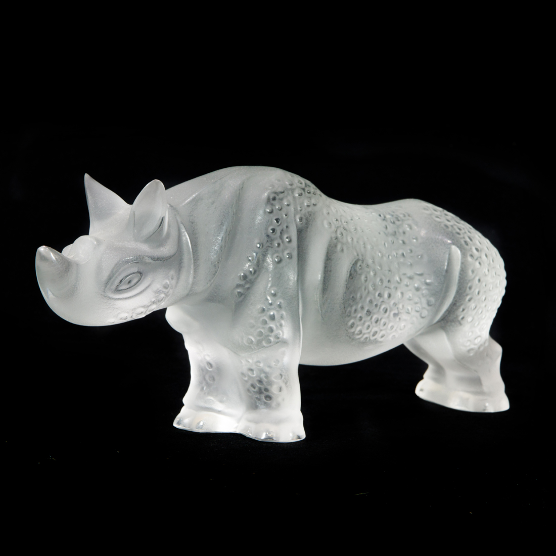 A LALIQUE FROSTED GLASS TOBA RHINOCEROS