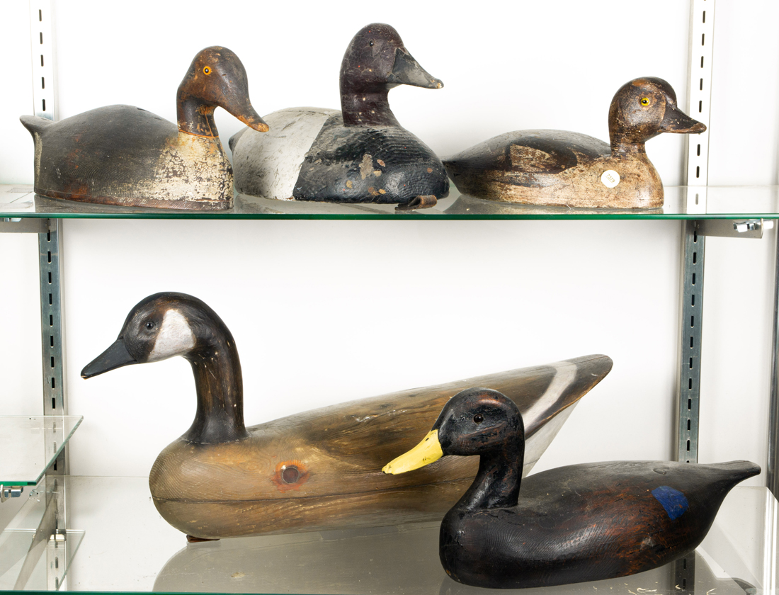 (LOT OF 5) DUCK DECOYS, INCLUDING A