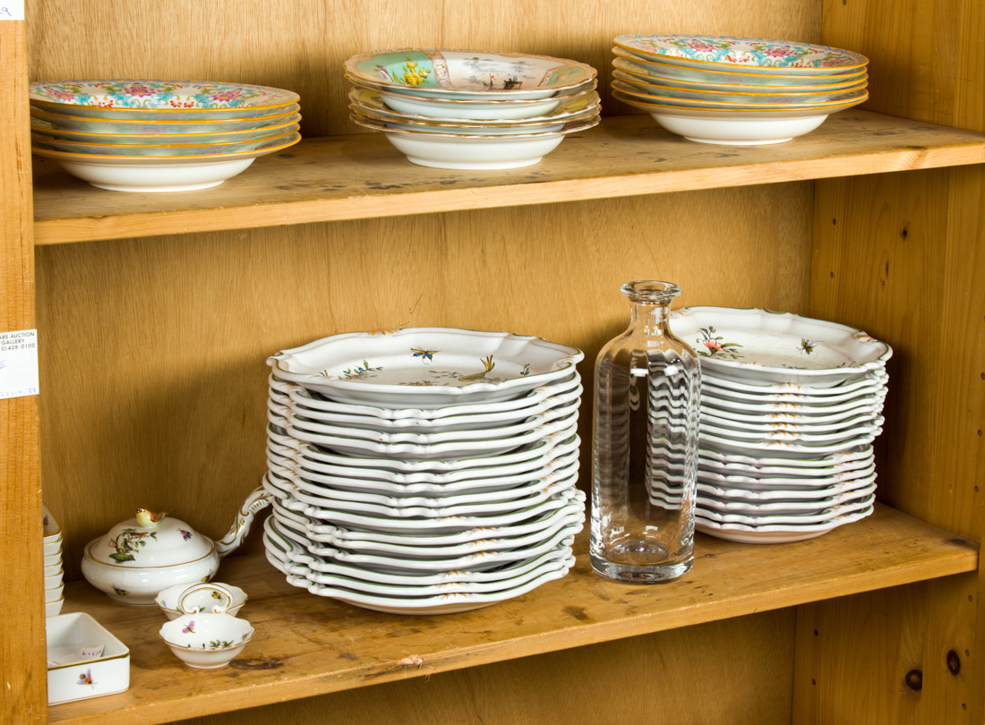 TWO SHELVES OF PORCELAIN, FAIENCE AND