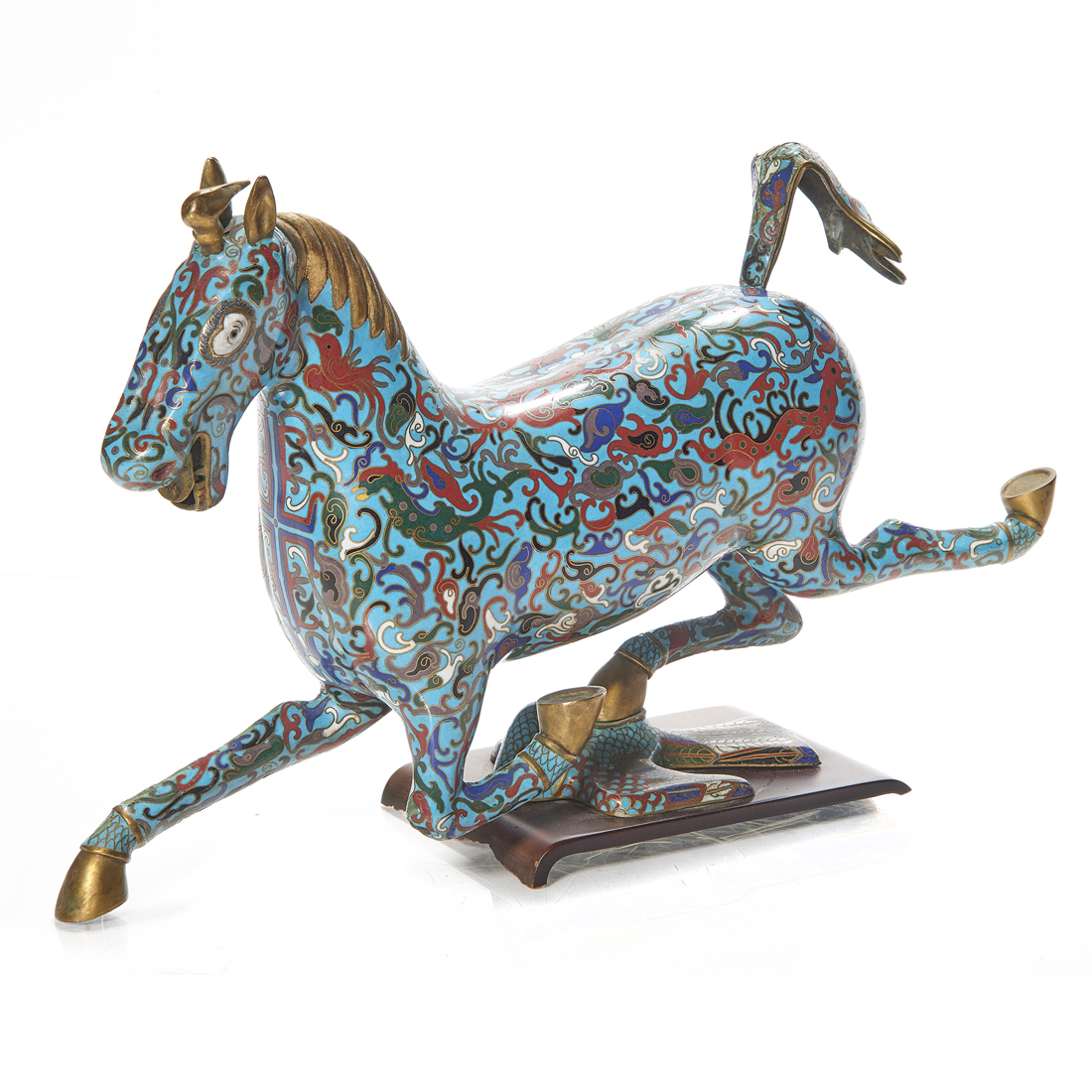 CHINESE CLOISONNE ENAMEL HORSE ON A