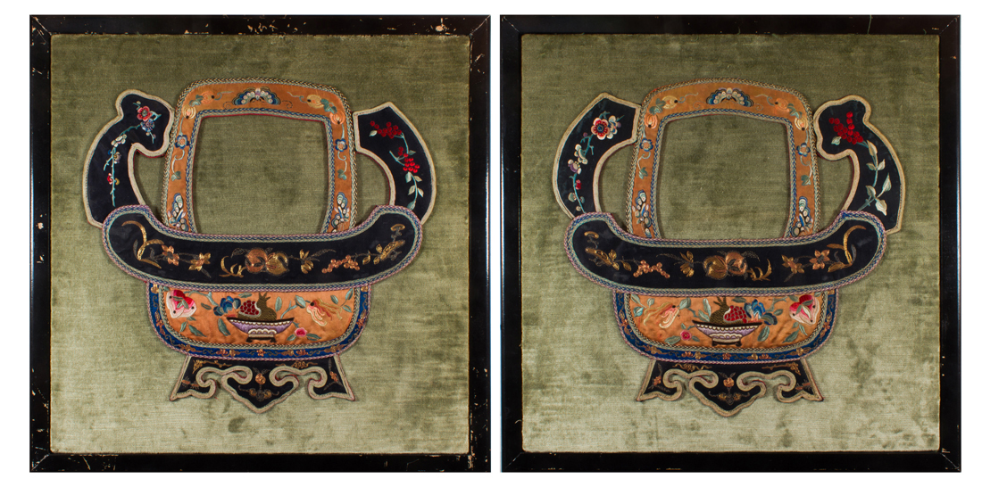 PAIR OF CHINESE EMBROIDERED DECORATIVE