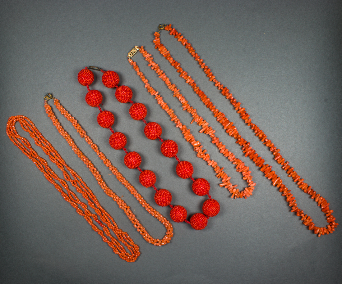  LOT OF 5 CHINESE RED CORAL NECKLACES 2d29f0