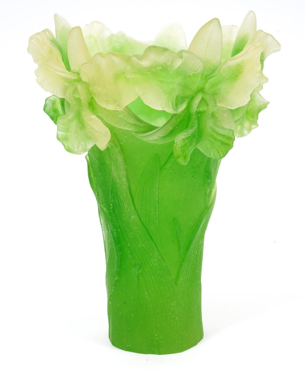 DAUM PATE DE VERRE GREEN IRIS VASEDaum 2d070c