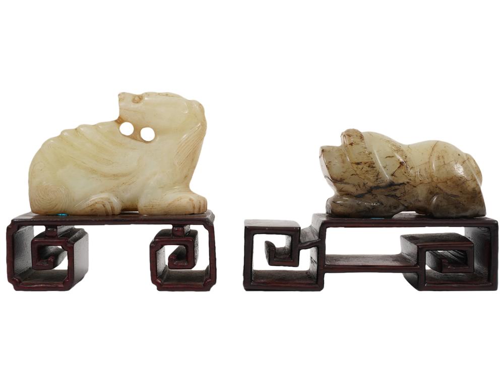 2 CARVED JADE ANIMALS ON GREEK