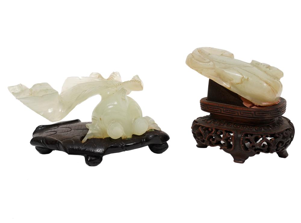 2 CARVED JADE FIGURES ON WOOD BASESChinese