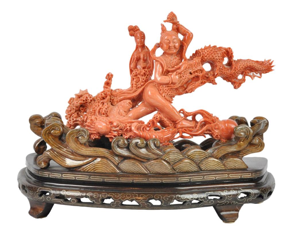 CHINESE CARVED RED CORAL SCULPTURE