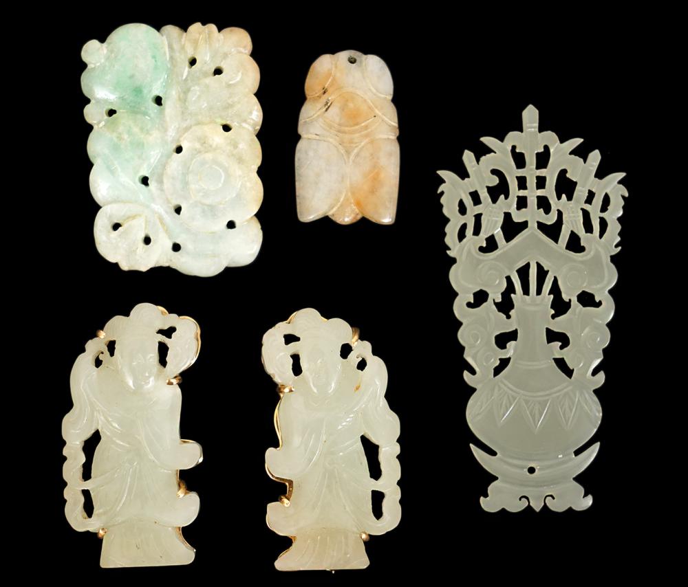 5 PCS. JADE BROOCHES & ASSORTED