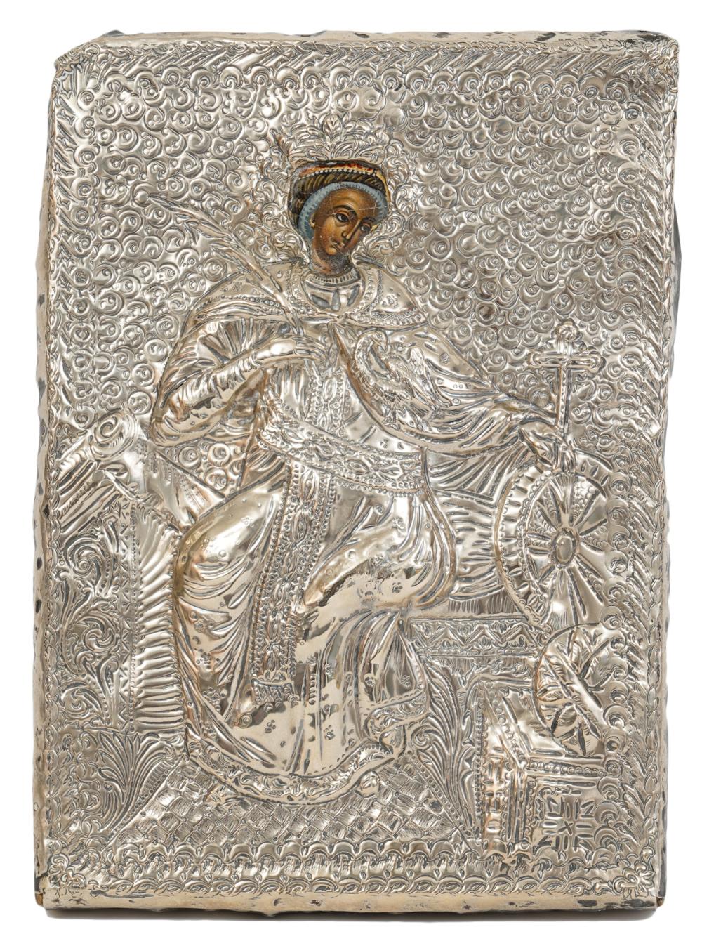 RUSSIAN ICON WITH SILVER RIZARussian