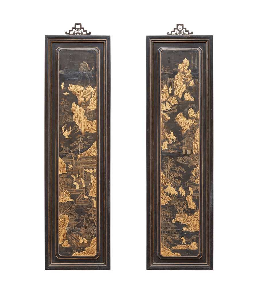 PAIR OF BLACK LACQUER AND GILT-DECORATED