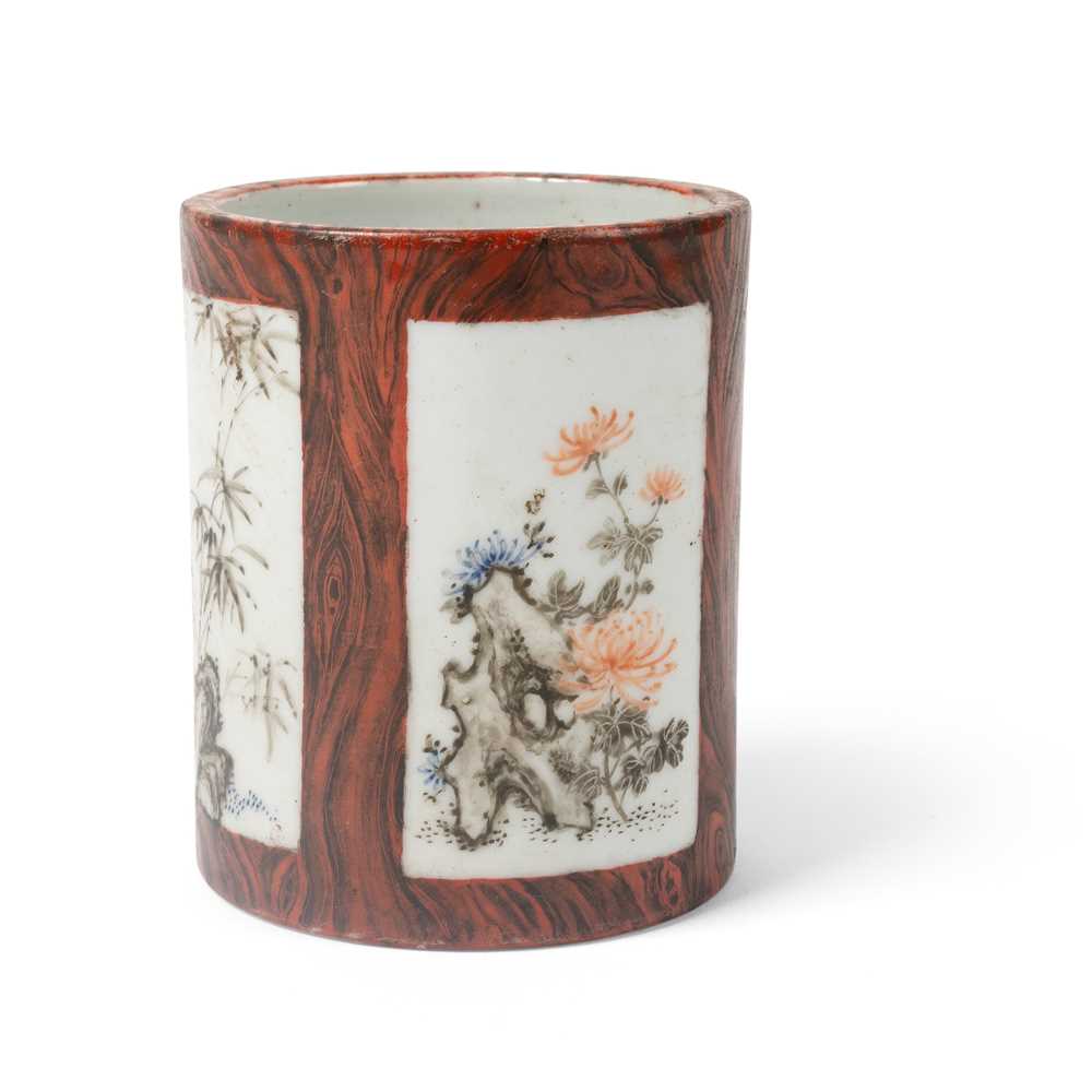  FAUX BOIS PORCELAIN BRUSH POT 20TH 2d0afe