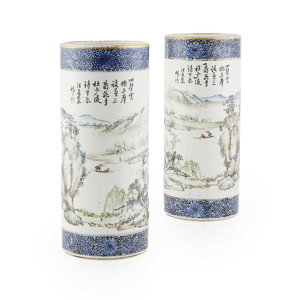 PAIR OF QIANJIANG ENAMELLED CYLINDRICAL 2d0b09