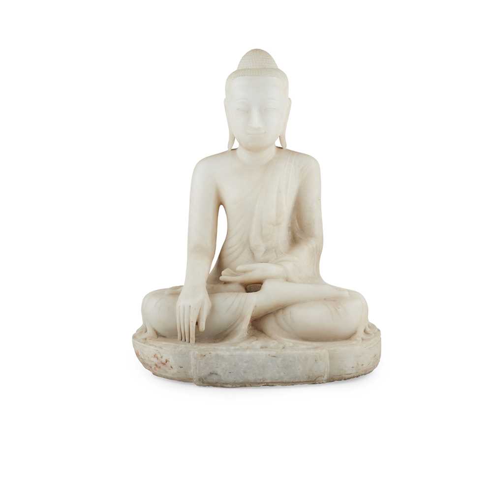 BURMESE CARVED MARBLE SEATED BUDDHA EARLY 2d0b2f