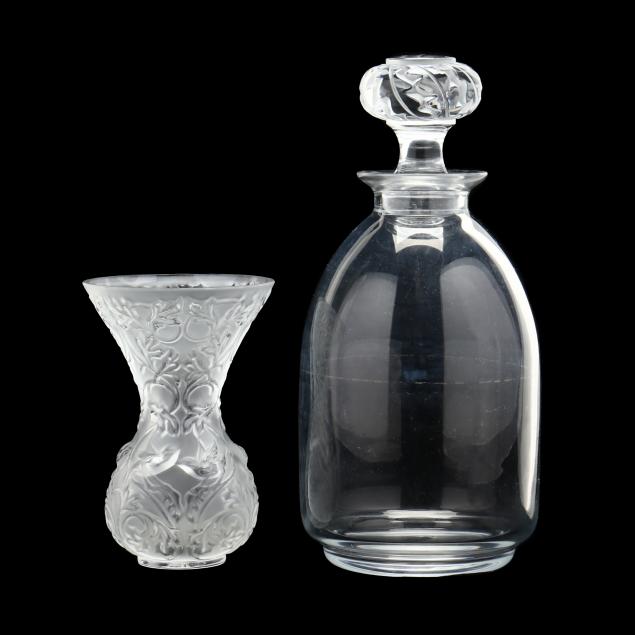 LALIQUE CRYSTAL DECANTER AND VASE 2d0c34