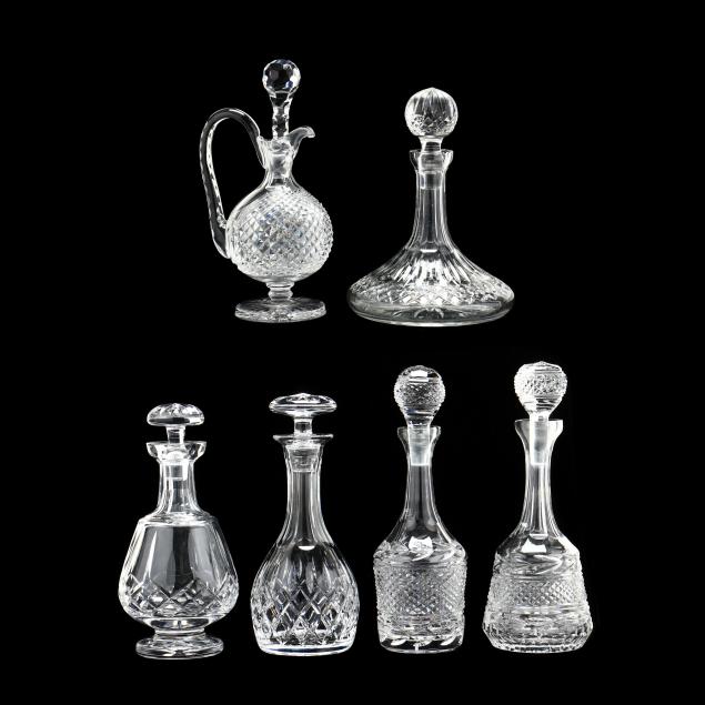 SIX ASSORTED CUT CRYSTAL DECANTERS 2d0c44