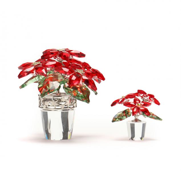 TWO SWAROVSKI CRYSTAL POINSETTIA