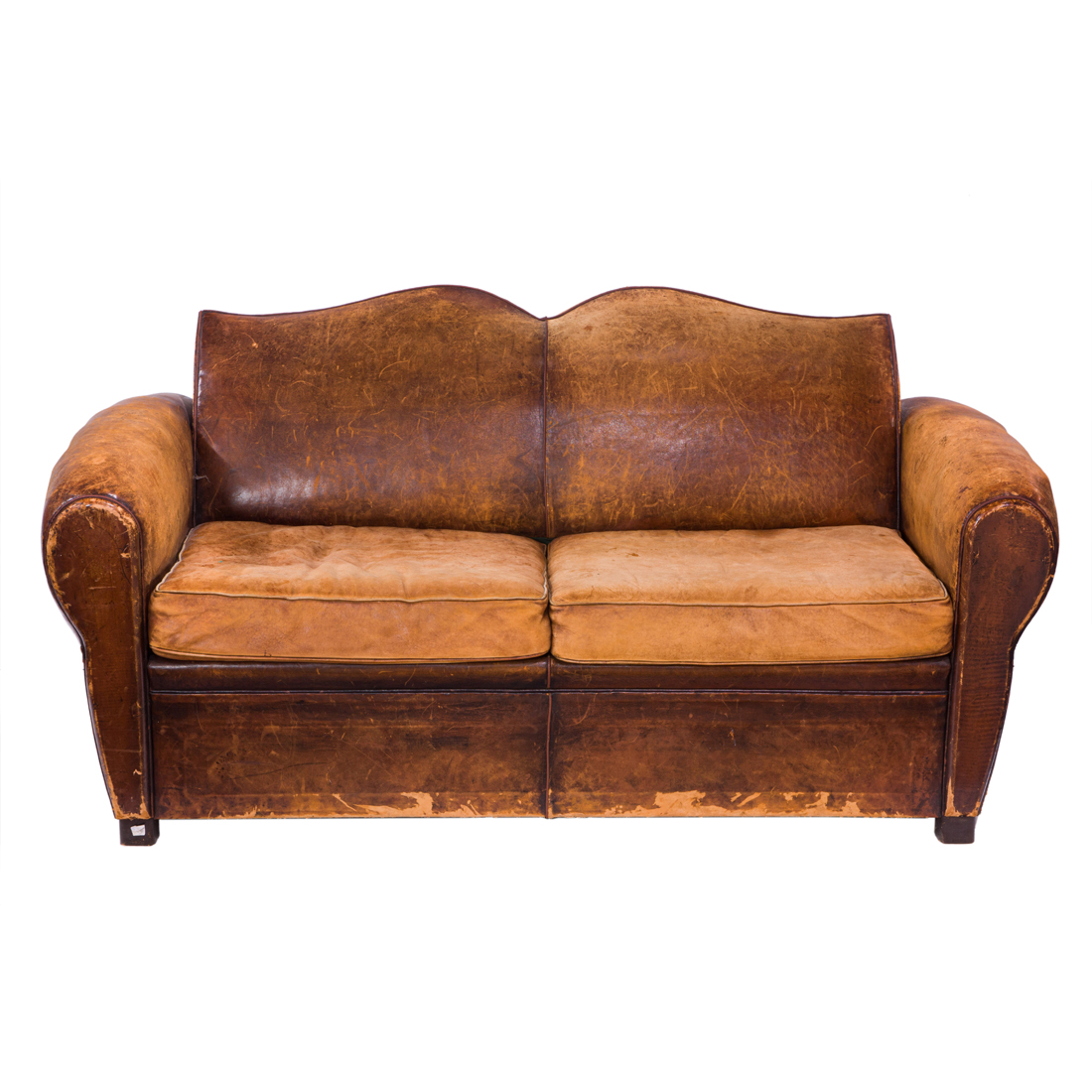 AN ART DECO LEATHER TWO-SEAT SOFA