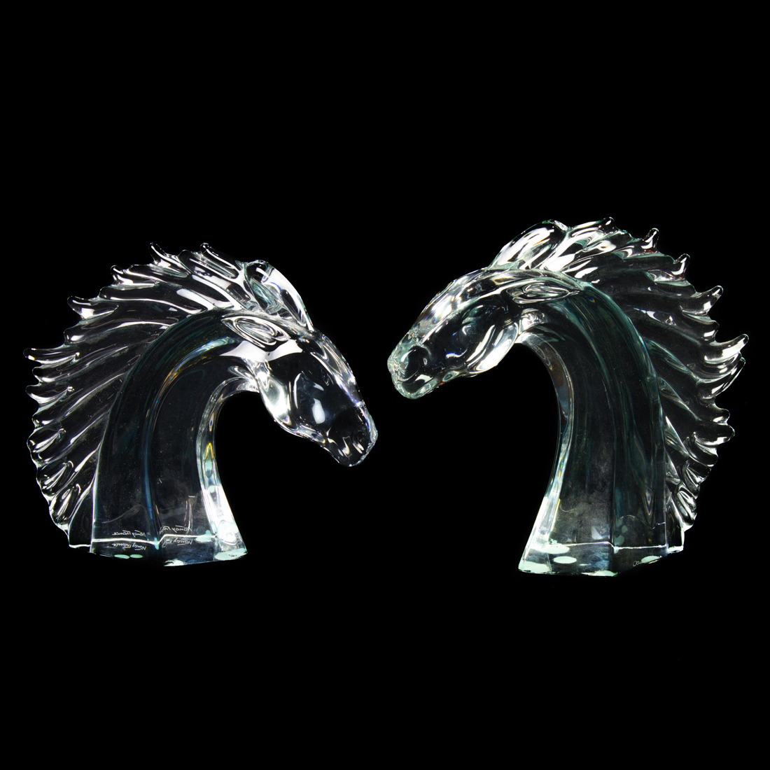 PAIR OF DAUM CLEAR GLASS HORSE 2d0f5f