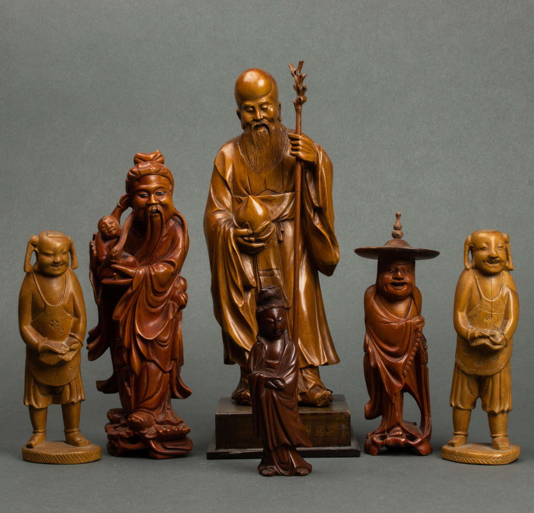  LOT OF 6 CHINESE WOOD CARVED 2d0fbf