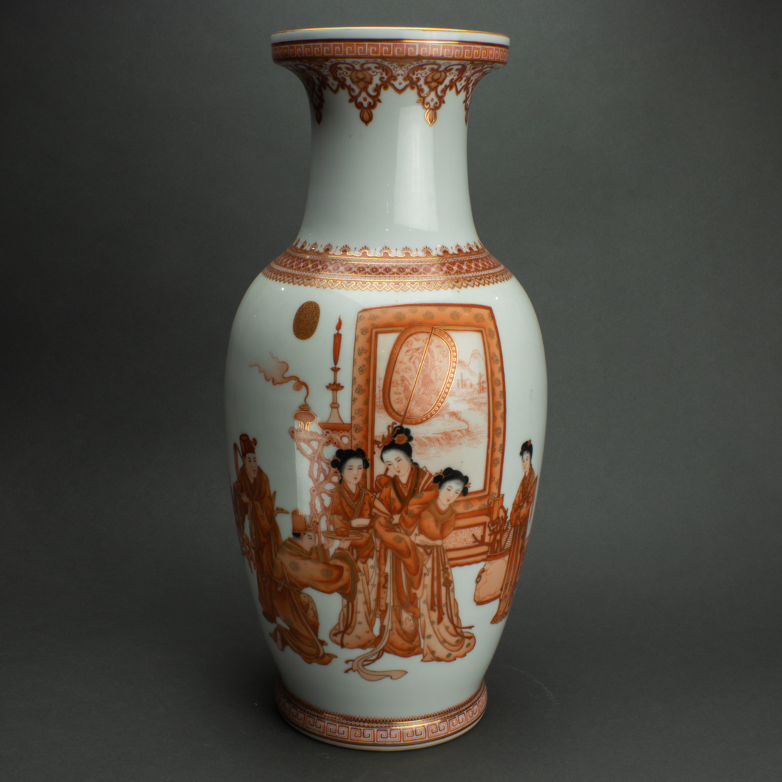 IRON-RED DECORATED VASE, HEIGHT 18.