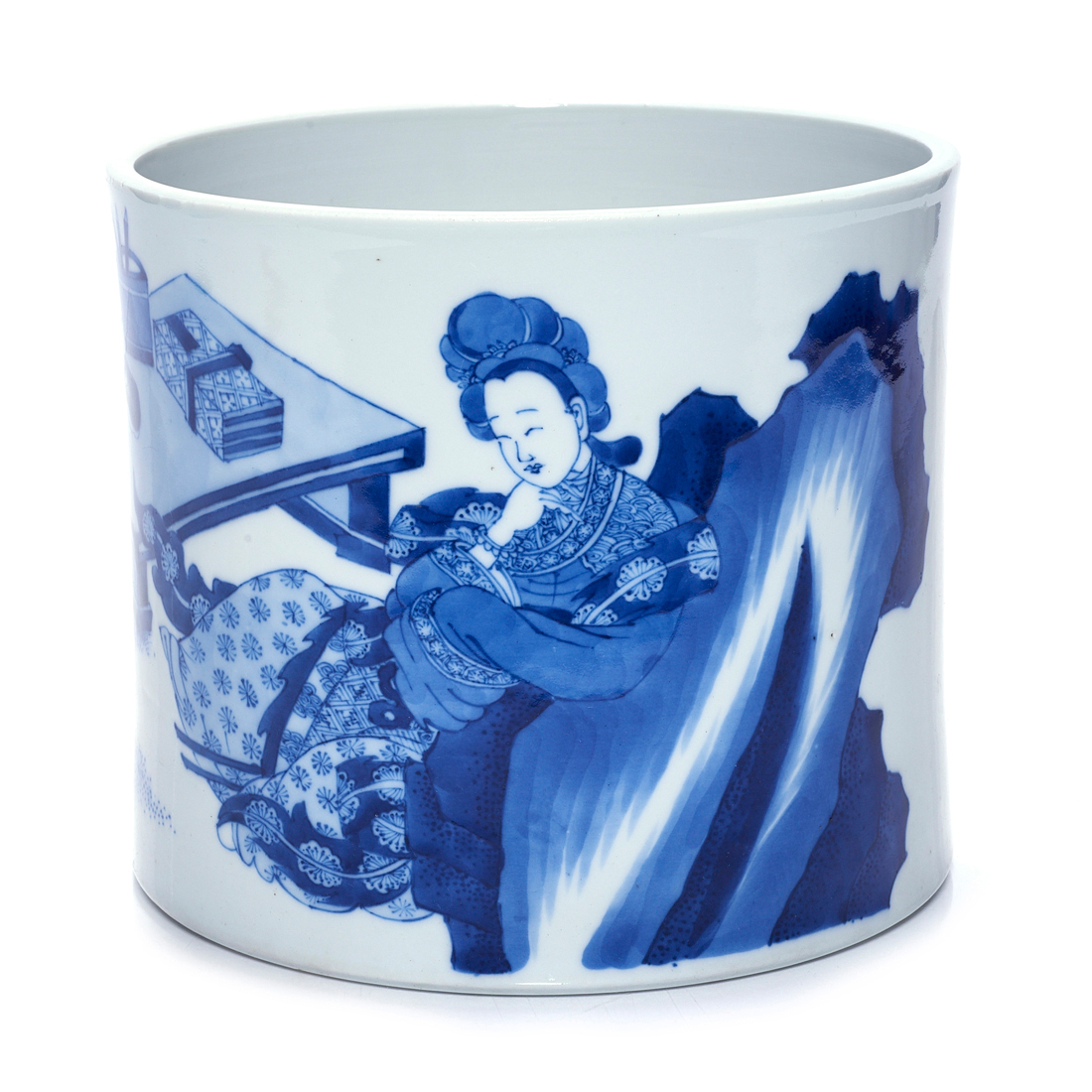 CHINESE UNDERGLAZE BLUE BRUSH POT