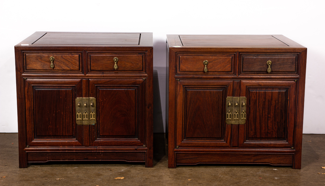 PAIR OF HARDWOOD LOW CABINETS Pair