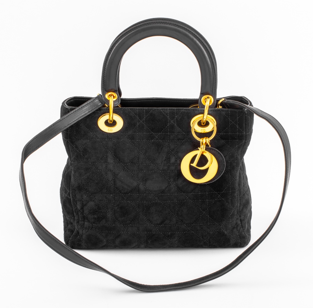 DIOR LADY DIOR QUILTED BLACK SUEDE