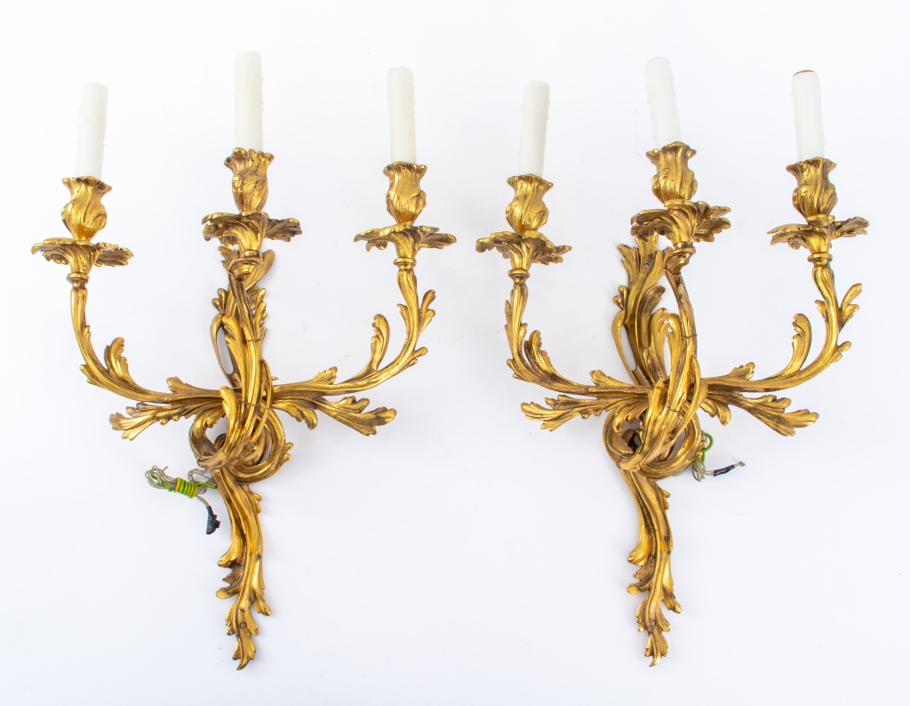 LOUIS XV STYLE GILT BRONZE 3 LIGHT