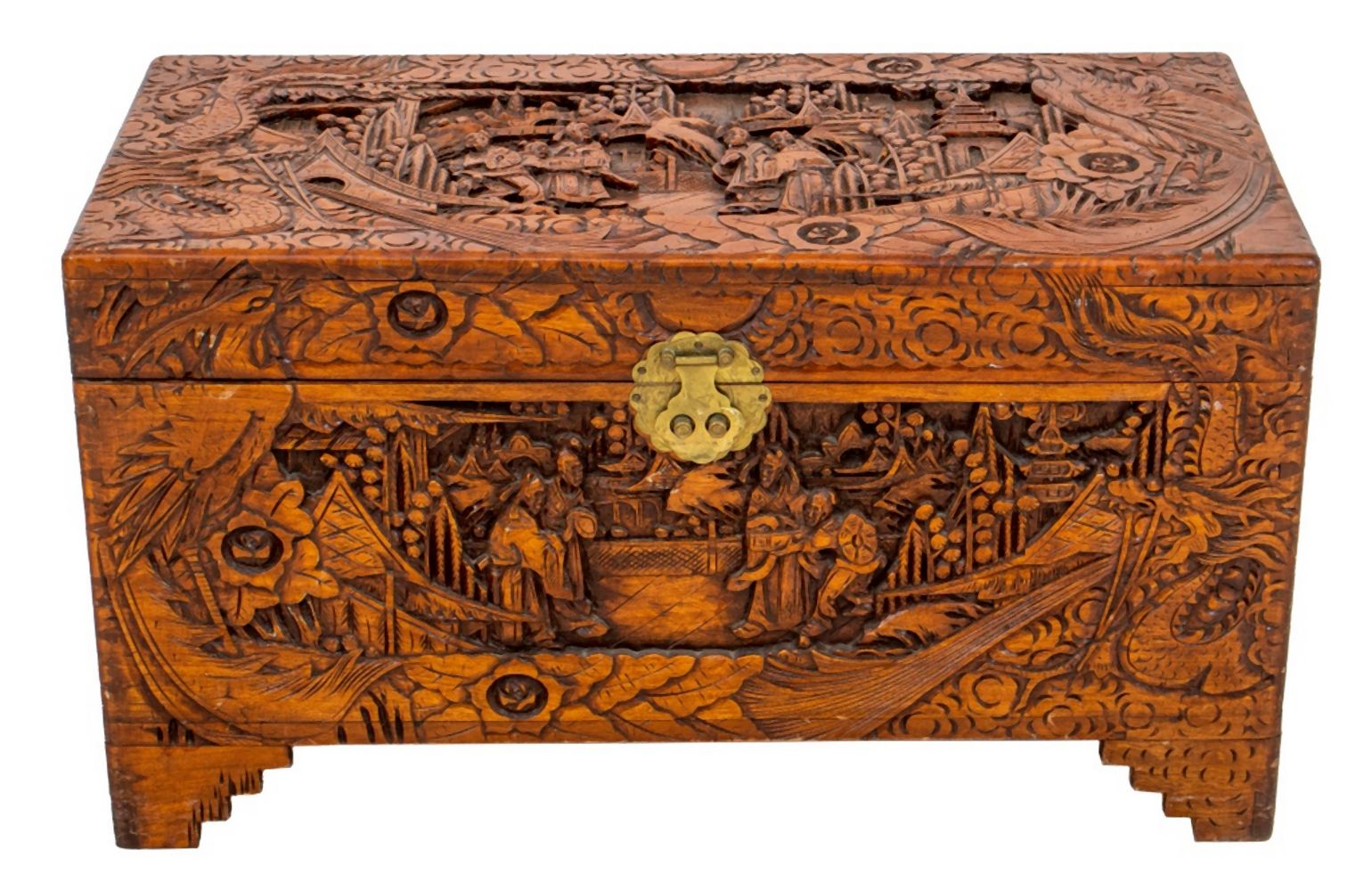 CHINESE CARVED CAMPHOR WOOD TRUNK CHEST