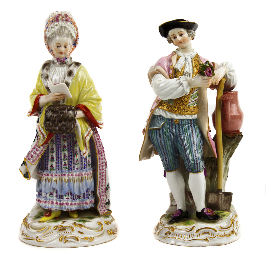 TWO MEISSEN PORCELAIN FIGURES OF A GARDENER