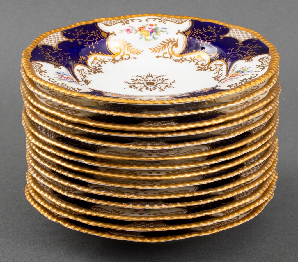 COALPORT PANEL COBALT SOUP PLATES  2d1210