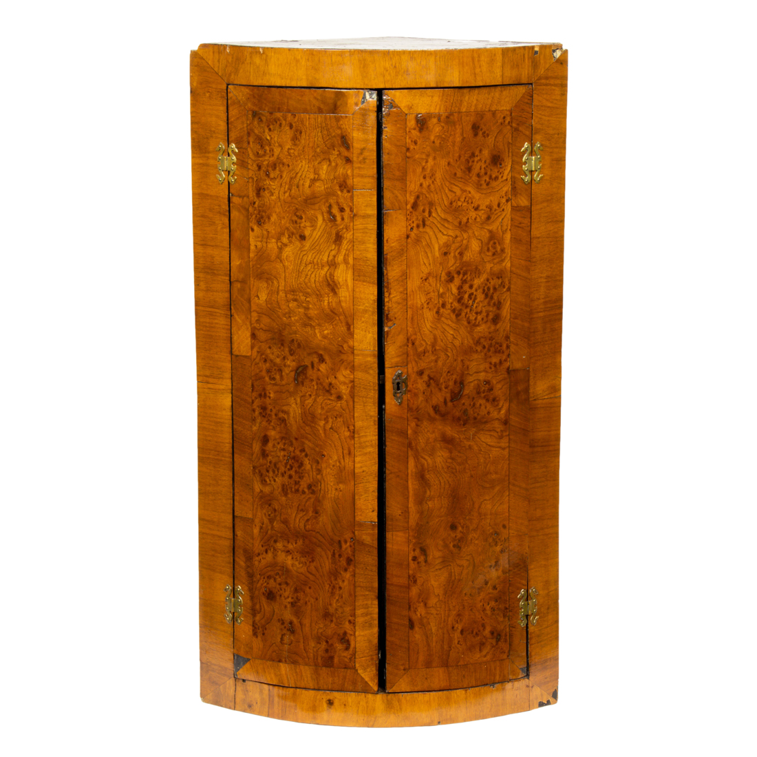 AN ENGLISH CURLED ELM CORNER CUPBOARD 2d126d